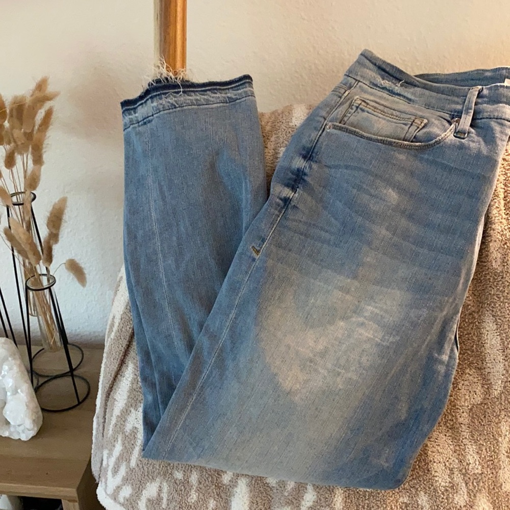 Good American High Waisted Flare Distressed Jeans